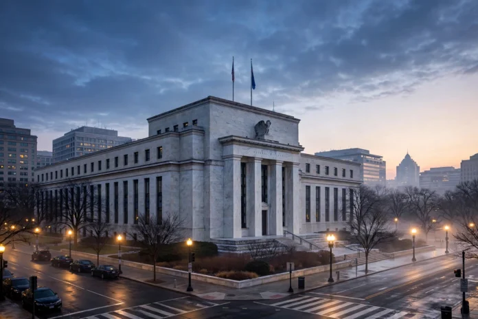 a4_warsh_fed مبنى الاحتياطي الفيدرالي الأمريكي في واشنطن عند الفجر