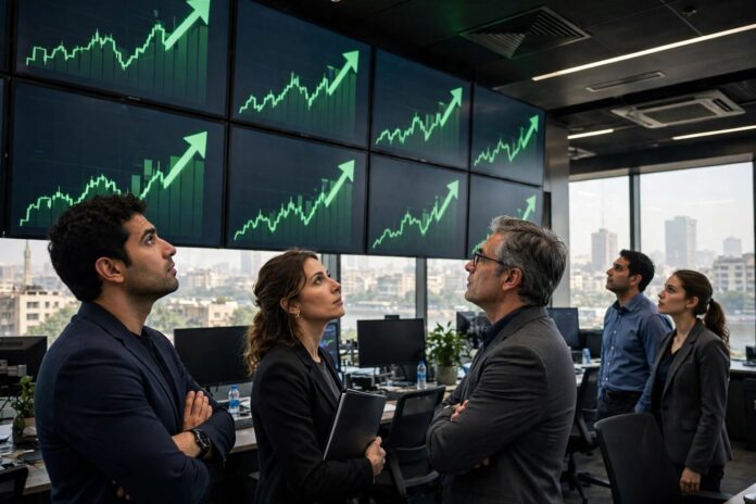 شاشات تداول خضراء صاعدة داخل البورصة المصرية خلال ارتداد منتصف تعاملات الثلاثاء