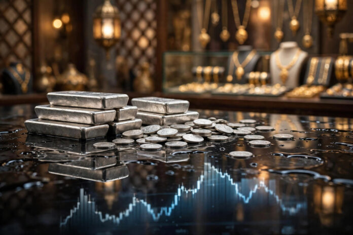 سبائك وعملات فضية في سوق المعادن النفيسة