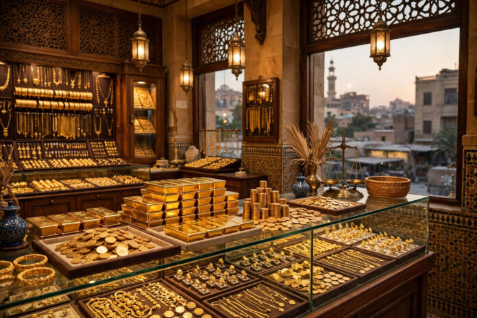 ذهب ومشغولات ذهبية في محل صاغة بالقاهرة