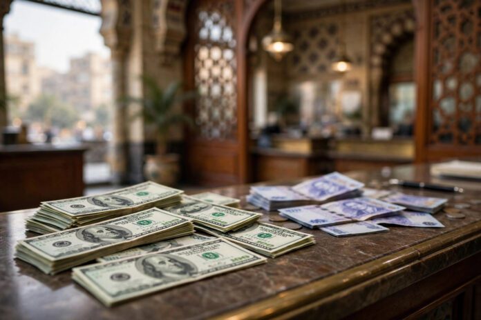 دولار أمريكي وجنيه مصري في بنك بالقاهرة