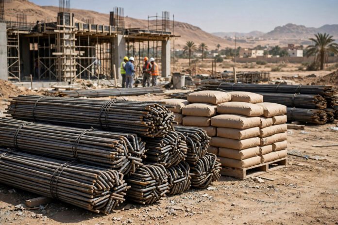 حديد تسليح وأسمنت في موقع بناء في مصر
