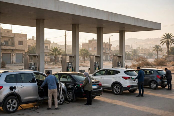 محطة وقود في مصر وسيارات تتزود بالبنزين صباحًا