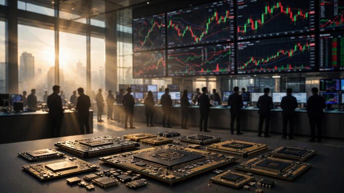شاشات بورصة آسيوية تعرض مؤشرات الأسهم وشرائح تكنولوجيا بعد موجة بيع أسهم التكنولوجيا