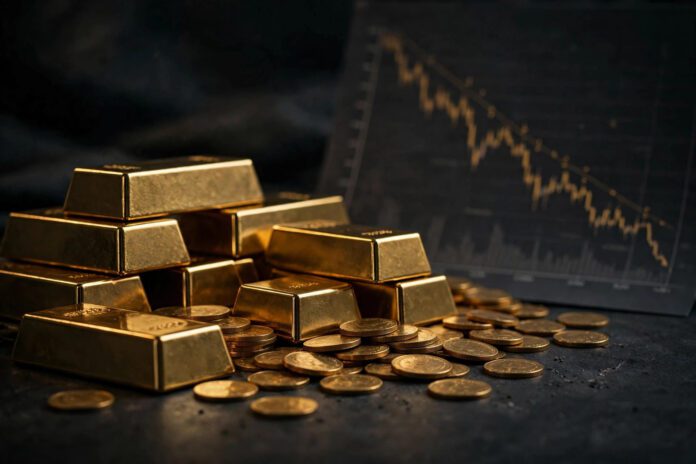 أسعار الذهب اليوم الجمعة 30 أكتوبر 2026 سبائك وعملات ذهبية على خلفية داكنة مع اتجاه هابط