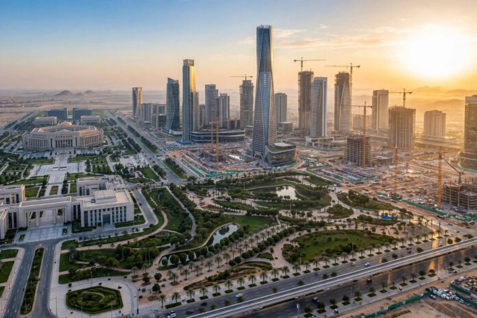 b3oct26_trans_featured أفق العاصمة الإدارية الجديدة في القاهرة صباحًا مع أبراج حديثة ورافعات بناء