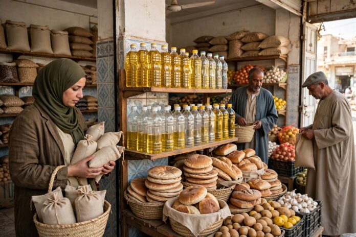 منفذ تمويني مصري يعرض السكر والزيت والخبز المدعم
