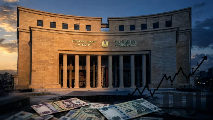 مبنى البنك المركزي المصري في القاهرة عند الغروب وسط انقسام التوقعات حول أسعار الفائدة قبل اجتماع الخميس