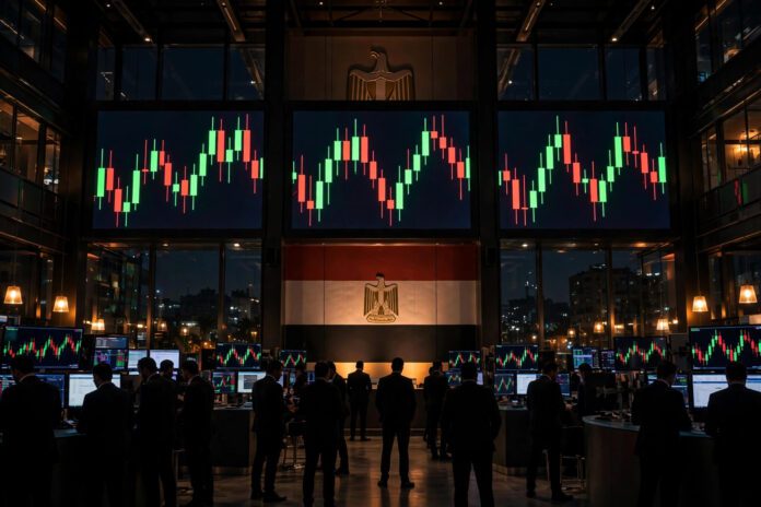 قاعة تداول البورصة المصرية وشاشات الأسهم بعد خروج مصر من قائمة ترقب فوتسي راسل