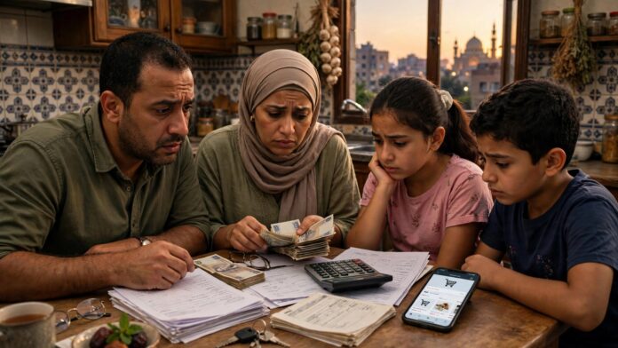 أسرة مصرية تراجع فواتير الأقساط والتمويل الاستهلاكي بقلق