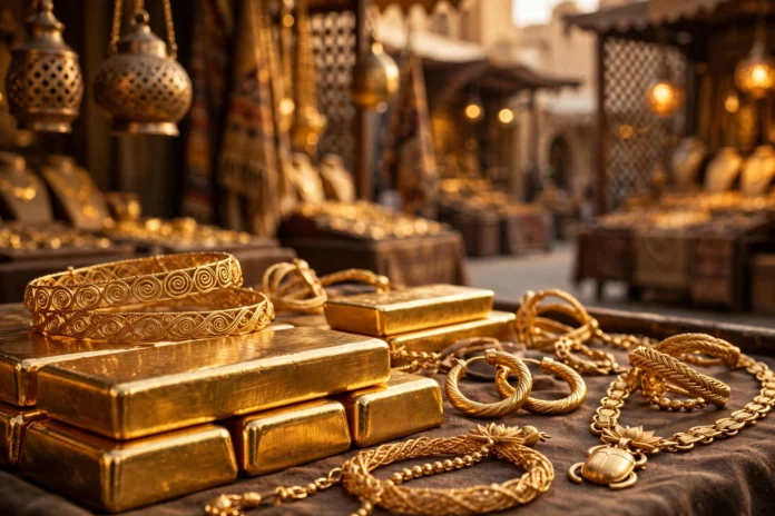 أسعار الذهب اليوم في مصر - مشغولات ذهبية في محل صاغة
