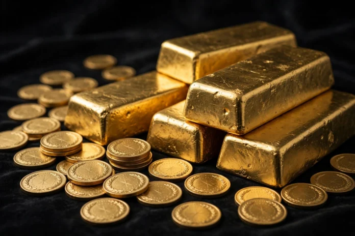 أسعار الذهب في مصر اليوم الجمعة 16 أكتوبر 2026 سبائك وعملات ذهبية على خلفية داكنة