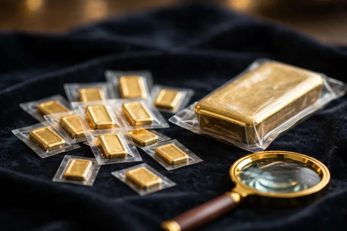 سبائك ذهب بأوزان مختلفة معروضة للاستثمار في مصر
