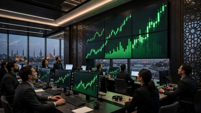 بدء تداول سهم إم إن تي حالًا في البورصة المصرية سهم إم إن تي حالًا يبدأ التداول في البورصة المصرية وسط شاشات تداول خضراء صاعدة